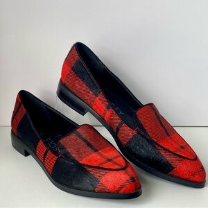 Sole Society Winslow Plaid Calf Hair Pointed Toe Slip On Loafers - Size 6